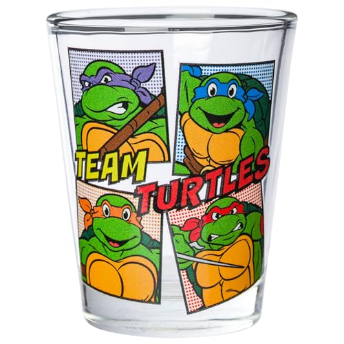 Image of Silver Buffalo Teenage Mutant Ninja Turtles TMNT Featuring Leonardo, Rapheal, Donatello, and Michelangelo 4 Pack Mini Glass Set, 1.5 Ounces
