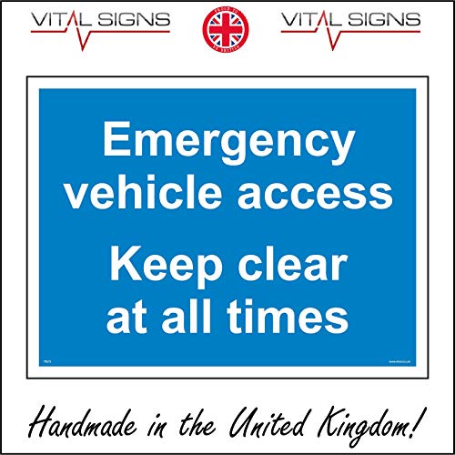 TR273 Emergency Vehicle Access Keep Clear At All Times Traffic Parking Road Sign 300mm x 200mm Sticker/Sav - White Background