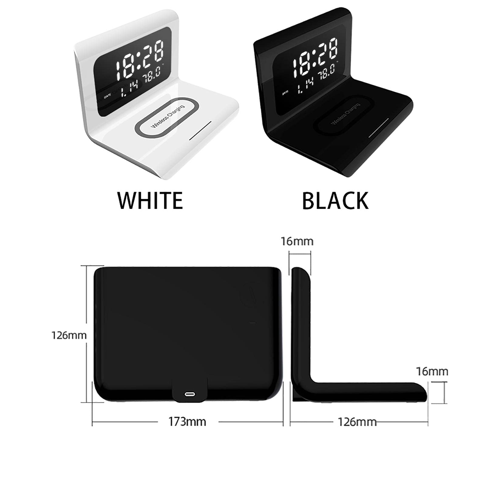 Reloj Despertador Cargador inalámbrico Pantalla LED Reloj Digital con Fecha Calendario Temperatura para el hogar Pantalla LED Grande(Blanco)