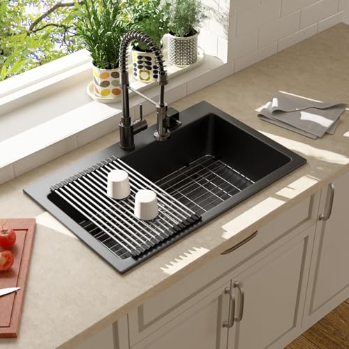 Évier de cuisine noir Lordear 83,8 cm en quartz composite