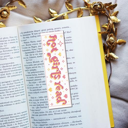 Image of FREEBLOSS 6 Set Cross Stitch Bookmark Kit Stamped Cross Stitch Kit for Beginners Embroidery Set with Instruction for Adult Read Theme Patterns 8 inch*2.4 inch