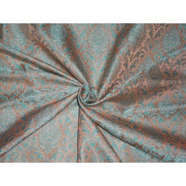 Soie brocade tissu bleu et beige pour rideaux et décoration intérieur