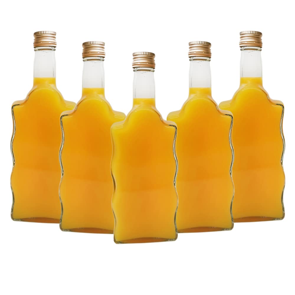6 x Bottle 'Wave' Shape 500 ml (0.5L) & Gold Screw Cap (Twist on Lid) - Home Brewing Gin Oil Vinegar Wine Vodka - Home Brew