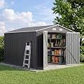 UDPATIO 10X10 FT Outdoor Storage Shed, Metal Shed for Garden&Patio,Grey