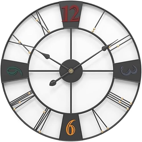 Reloj de pared silencioso redondo de metal creativo, funciona con pilas, fácil de leer, para dormitorio, sala de estar, pared (negro, 19.7 x 19.7 in)