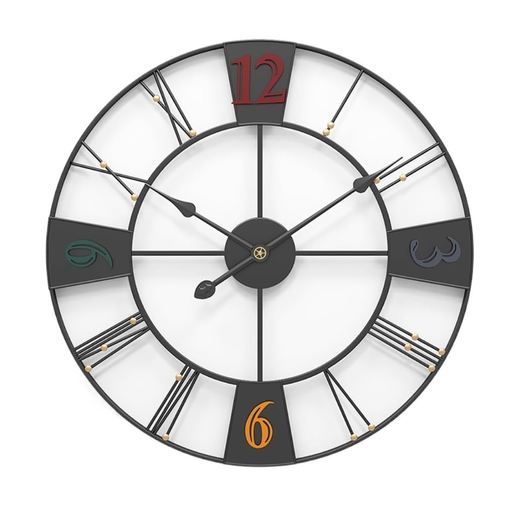 SaryEdge Wall Clock for Bedroom Creative Metal Round Silent Wall Clock, Operated Easy to Read Home Decor Clocks for Bedroom Living Room Wall Clock for Living Room-Gold-60 *,Black-,Black-60 * 60cm