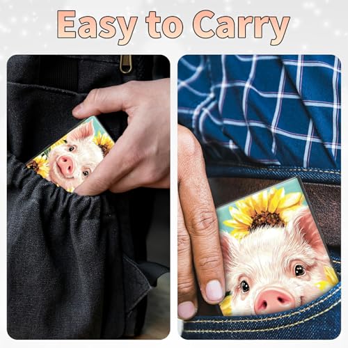 Image of Slim Credit Card Holder, Pig Sunflowers RFID Blocking Metal Wallet for Men & Women, Aluminum Minimalist Hard Case Pocket-Sized Business Cards Organizer (Fits Up to 10 Cards)