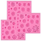 Tosnail 3 Pack 21 Cavity Silicone Fondant Molds Rose Flower Candy Molds for Wedding Cake, Cake Pop, Cookie and Cupcake Decoration, Polymer Clay, Resin, Soap Wax Making