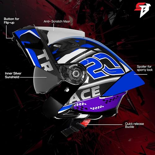 Image of Steelbird SBA-20 Trace ISI Certified Flip-Up Graphic Helmet for Men and Women with Inner Silver Sunshiled