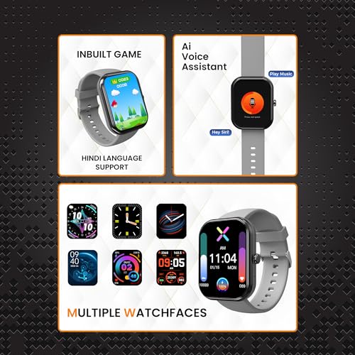 Image of GIZMORE Ultra Max 2.01 Inch Always-On-Big Display | 600 NITS Brightness & Split Screen | Rotating Crown| AI Voice Assistance | Health Suite | Bluetooth Calling Smart Watch for Men and Women (Gray)
