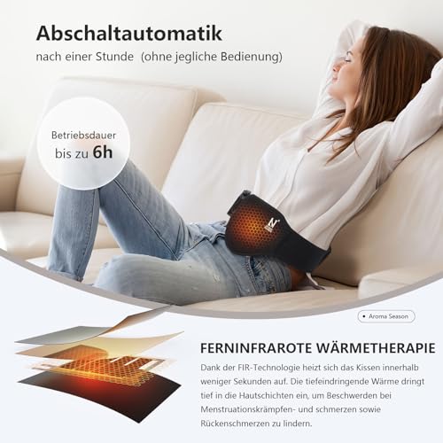 AROMA SEASON Wärmegürtel | Unauffälligiger Begleiter To Go mit 6h Akku für Bauch/Rücken/Lenden | Heizgürtel Ferninfrarot (FIR) | Elektrisches Heizkissen mit Abschaltautomatik