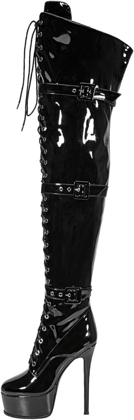 Women's Sexy Thigh High Heels Cross Lace Up Over Knee Platform Boots Unisex Round Head Plus Size