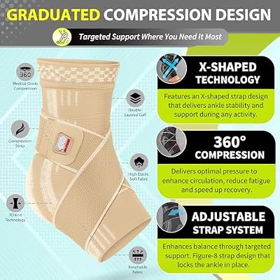 BLITZU Ankle Brace for Women, Men, Plantar Fasciitis Relief, Achilles Tendonitis Brace for Sprained Foot, Ankle Compression Sleeve with Strap Nude S