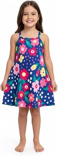 Vestido Infantil Floral, Verde com Flores Rosa e Amarelo, Alças, Malha Kyly 1000999