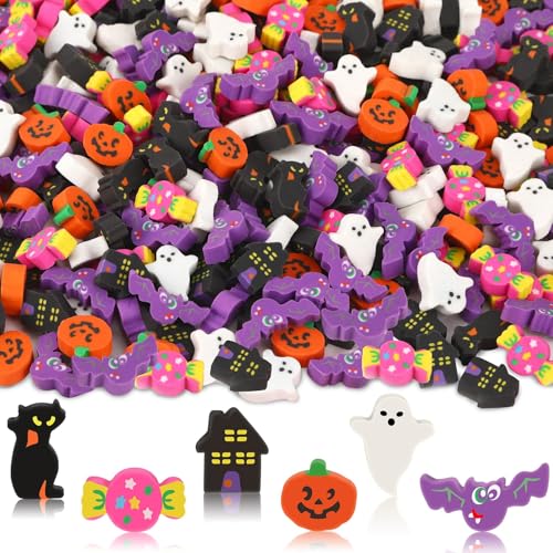 JUNEBRUSHS ハロウィンミニ消しゴム 300個 かわいい小さなコウモリのパンプキン消しゴム 子供 トリックオアトリート ハロウィンパーティーの記念品 学生の宿題 学校 授業 ご褒美