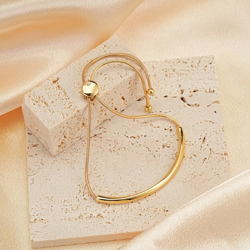 Gold Bracelets for Women, Watchband/Adjustable Slider Bracelet Twist Bar Chain Bangle Bracelets Friendship Jewelry Gifts for Everyday Wear3