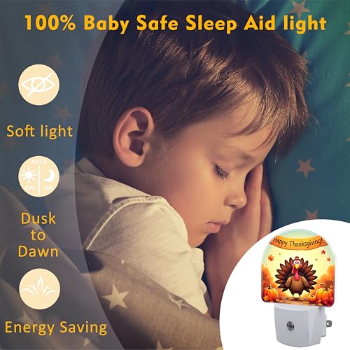 Image of Thanksgiving Turkey Night Light Plug into Wall, Fall Autumn Pumpkins Harvest Dusk to Dawn Night Light,0.5w Energy Saving Sleep Friendly Nightlights for Kids Boys Girls Home Decor
