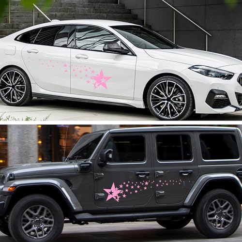 Image of TOMALL 1 Pair 62.6'' Stars Graphics Vinyl Decals for Car Body Door Sides Universal Waterproof Stars Stickers Decoration for Vehicles SUV Truck Off-Road Home Wall (Pink)