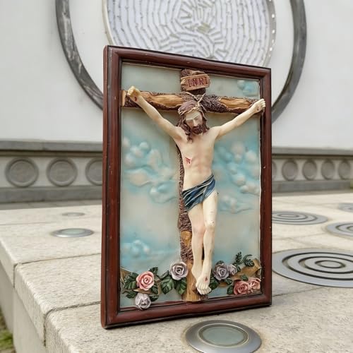Crucifix de Jésus avec cadre : statue religieuse pour décoration de table et Pâques - 5