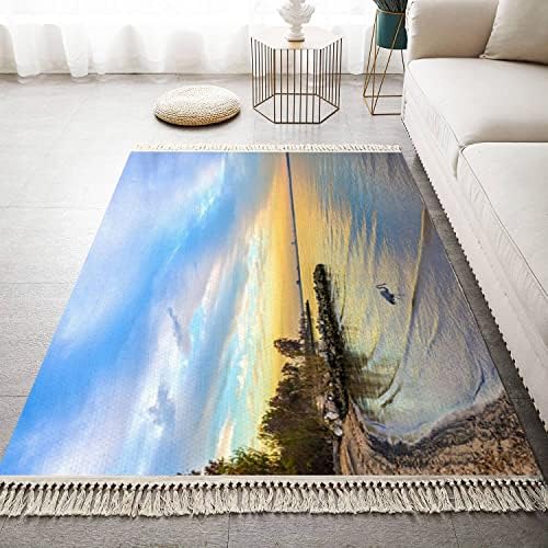 Boho Kid Bedroom Playroom Nursery Area Rugs Great Blue Heron a Chesapeake Bay Beach at Sunset Tassels Carpet Patio Hallway Runner Mat Pad Home Decor Living Room Indoor Outdoor