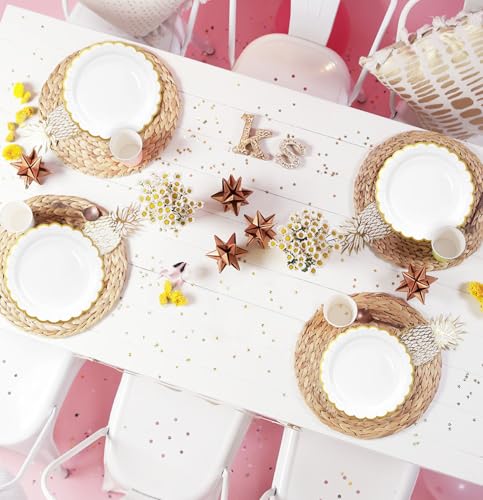 Image of HEIPINIUYE 50 Pieces White Paper Plates with Gold Foil 7 Inch Disposable White Scalloped Dinner Plates for Wedding Baby Shower Birthday Party Dessert Plate