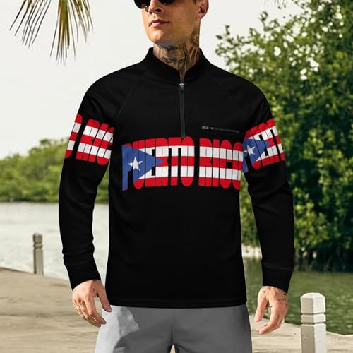 Puerto Rico Rican Country Flag Men's Rash Guard Long Sleeves Quick Dry Fishing Workout Shirts with Zipper2