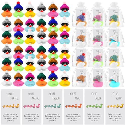 Liliful Employee Appreciation Gift Bulk for coworker Inspirational Mini Rubber Ducks with Glasses You Are Awesome Sign You're Kind Cheer up Card Thank You Gift for staff Team Teacher Women