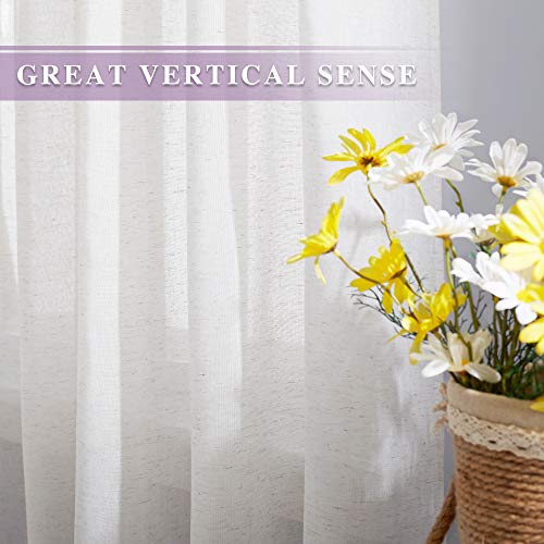 NICETOWN Linen Curtains Off White Sheer Flax Textured, Grommet Semi Linen Sheer Window Treatments Privacy with Light Filtering Vertical Drapes for Bedroom/Living Room, W52 x L84, 2 Panels