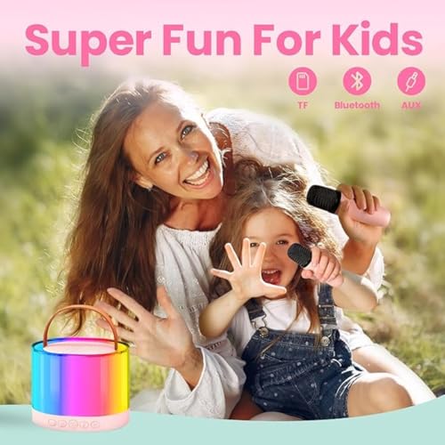 Image of JB'S LAND 2024 New Karaoke Machine for Kids with Wireless Mics 4-12 Years Old Girls Birthday Toys Gifts for Girls Boys Ages 4, 5, 6, 7, 8, 9, 10, 12 +Year Old Birthday Party (K-12 Round Dual Mic)