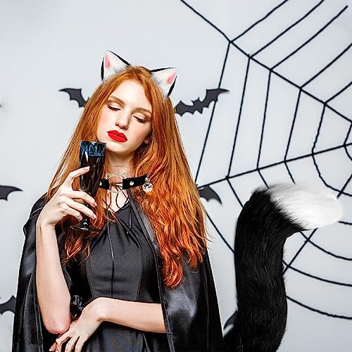 Tail and Ears Set Long Fox Tail Cosplay Faux Fur Furry Fox Wolf Tail Kit with Ears and Bells Collar for Anime Fancy Dress Party Halloween Christmas Dress Up Carnival Role Play - Image 3