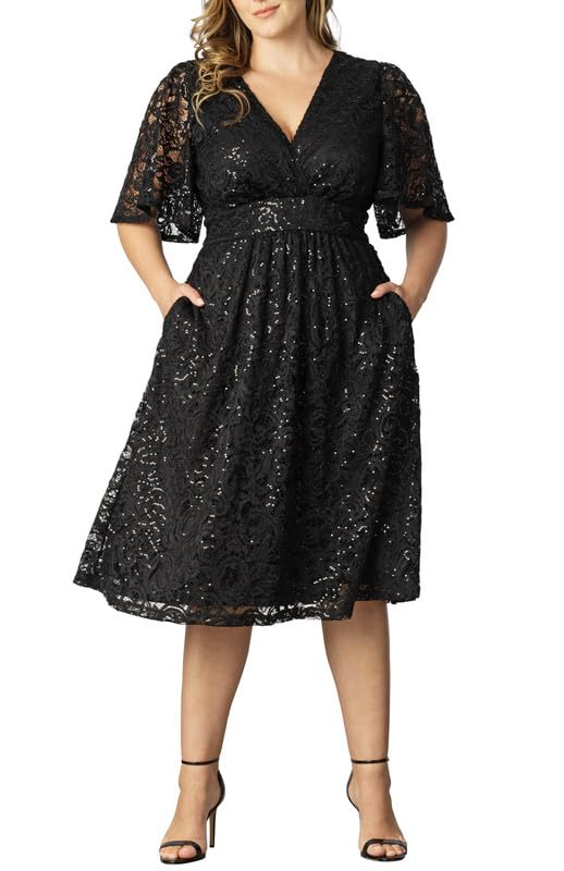 Kiyonna Plus Size Starry Sequin Lace Midi Cocktail...