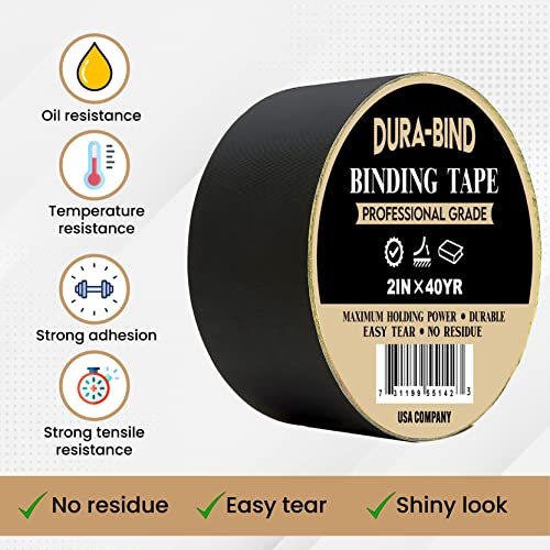 Dura-Bind Multi Purpose Binding Tape, 2 Inch X 40 Yard, Professional Grade Premium Cloth Tape, Durable, Long Lasting Quality Adhesive, Black #TOP7