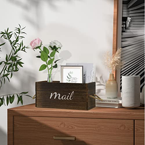 Mail Organizer Countertop With Rope Handles,Rustic Wood Tabletop Mail Holder Sorter With Hanging Hardware,Decorative Wooden Mail Coupon Organizer Wall Mounted For Office Home Farm #TOP6