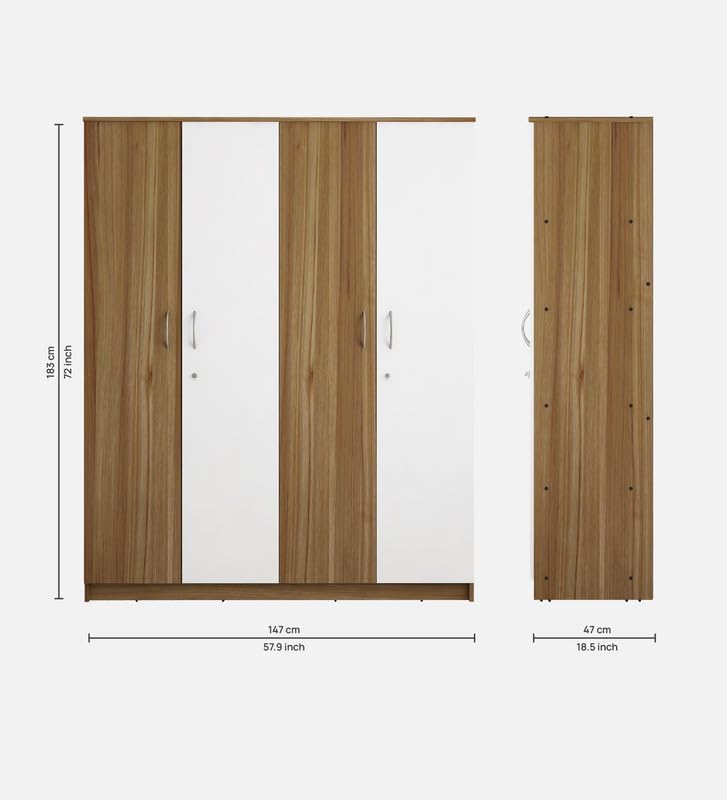 Image of Nexus Multipurpose 4-Door Wardrobe | Engineered Wood | Spacious Closet Storage | Lyon Teak & White Finish | Sturdy & Durable | Easy Knock-Down Assembly