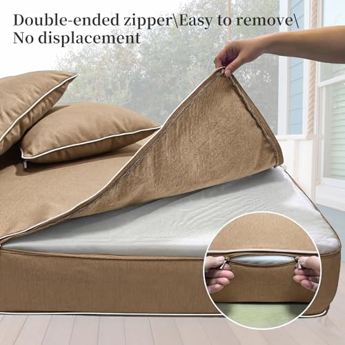 Image of Outdoor Daybed Cushion Cover Twin,Daybed Mattress Bolster Pillow Fitted Sheet Cover,Twin Size Outdoor Daybed Cushion Covers (Light Brown, 75 * 39 * 6in)