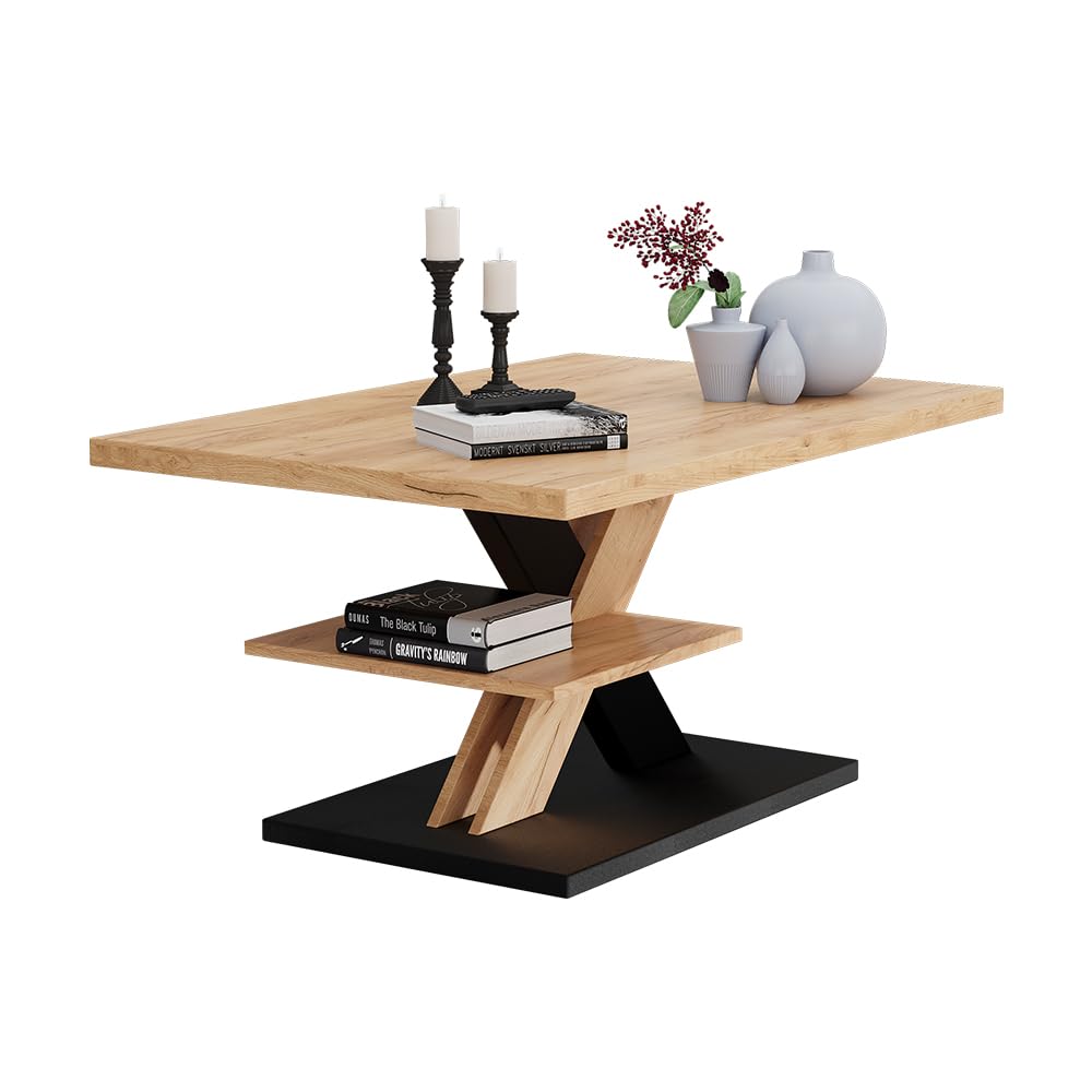 Vicco Couchtisch Arivo, Schwarz, 90 x 60 cm | mit Ablage, mit zusätzlicher Ablagefläche für praktische Aufbewahrung