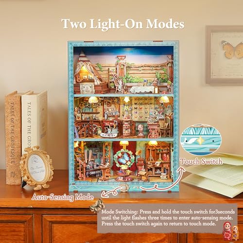 Image of Tonecheer 3D Puzzle Story Frame Kit, Book Nook DIY Miniature House Wooden Dollhouse Kit, Wall Mountable Decor Diorama Model with Dust Cover and LED for Ideal Gift - Travel Collector