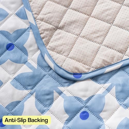 Image of House of Quirk 'Mughal Series' Printed Quilted Sofa Cover for 1 /2 /3 /4 Seater - Anti-Slip, Washable Couch Protector Slipcover (Three Seater, Indigo Motif, 80x180 cm)