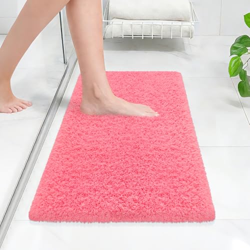 ATRUG Bathroom Rugs 24x17 Pink Extra Soft Absorbent Bath Mat Rubber Backing Quick Dry Machine Washable Microfiber Bath Rugs for Bathroom Floor Shower Bedroom Tu
