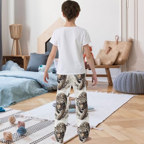 Boy's Pants Tiger Print Jogger Pants Elastic Waist Long Bottoms Trousers with Pockets 6-14 Years3