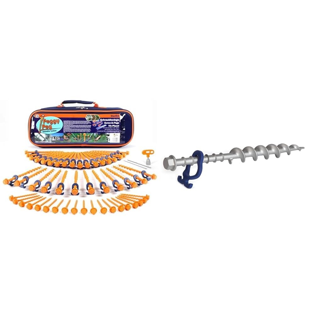 Peggy Peg – Schraubhering StartKit mit Heringen & Kombi Tool & 2 Stück Schraubheringe Long aus Aluminium 31cm