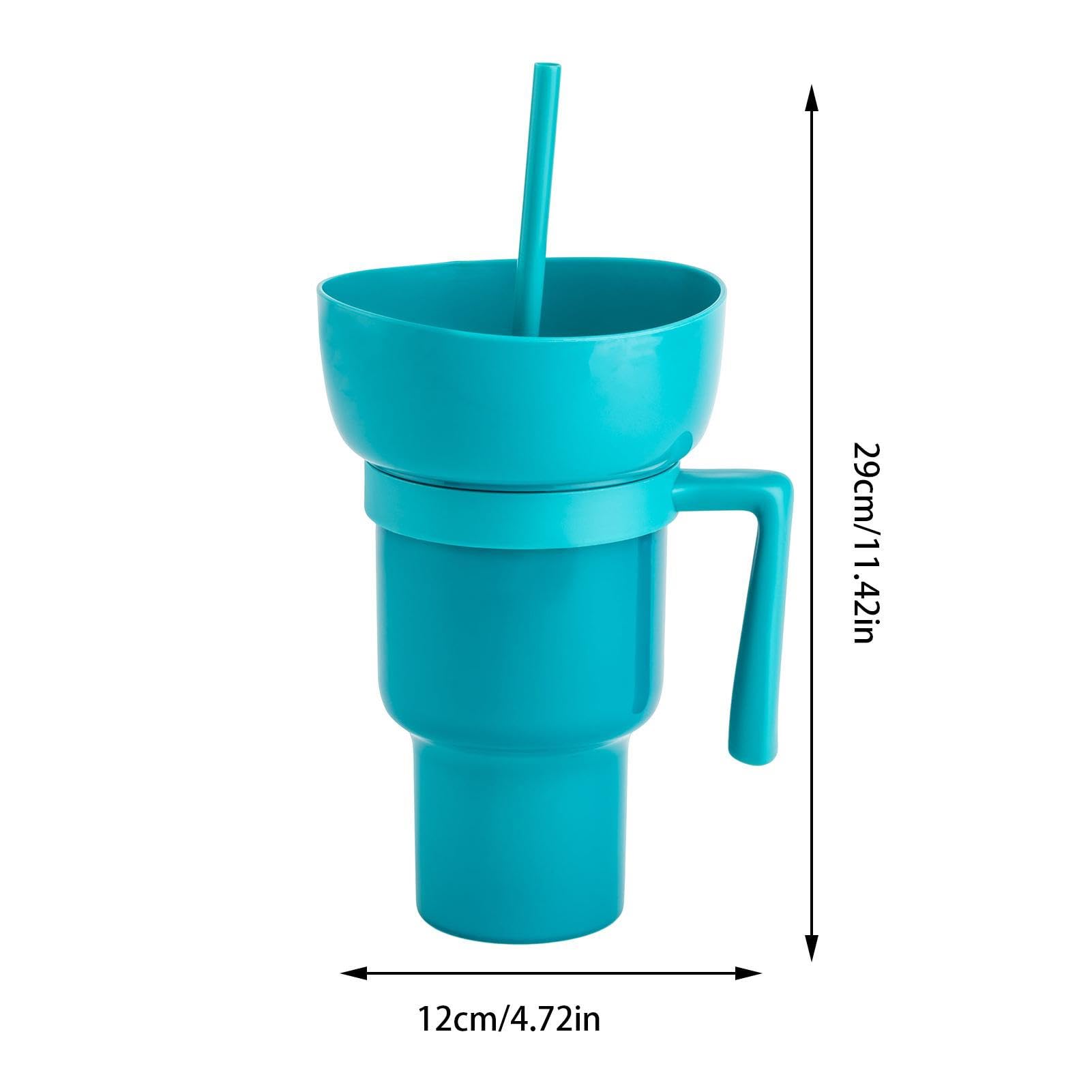 Vaso de estadio de 32 onzas con cuenco para aperitivos, a prueba de fugas, 2 en 1, recipiente para bebidas y aperitivos con pajilla, apto para viajes, con tapa de cuenco, ideal para adultos y niños