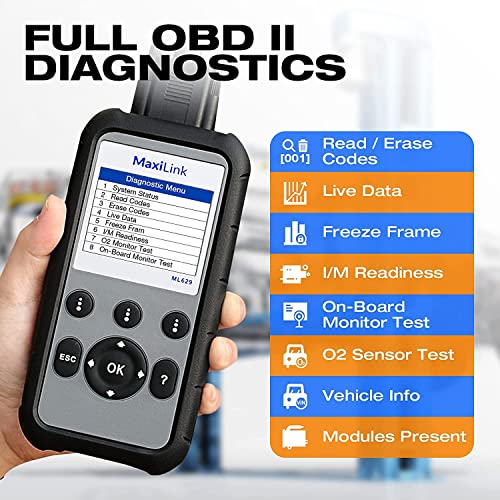 Image of Autel OBD2 Scanner Diagnostic Code Reader ML629 - ABS /SRS /Engine /Transmission MaxiLink 629 Car Diagnostic Tool DTC Lookup AutoVIN Mechanic Car OBDii for Vehicle Engine /Transmission /AirBag /Brake System