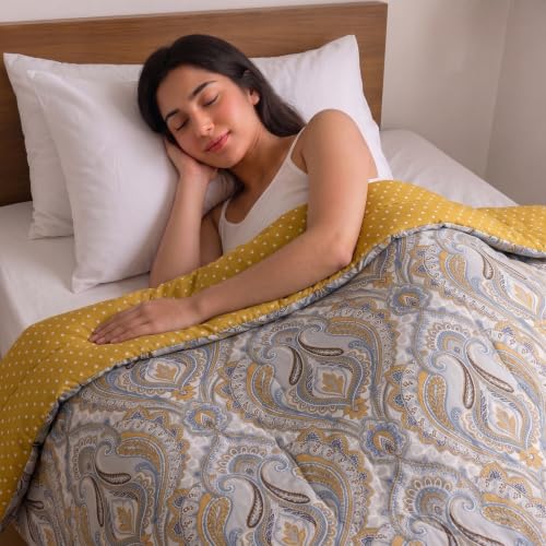 Image of Mafatlal 120 GSM Ultra Soft Reversible Comforter, Microfiber Filled AC Blanket /Quilt /Dohar for Single Bed, Lightweight Bedding (90 x 60 Inches) | Silver Grey
