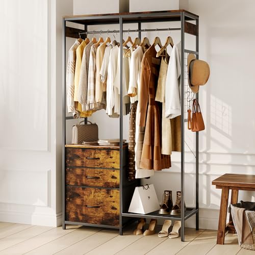 Heavy Duty Clothes Rack with 3 Drawers & LED Light,