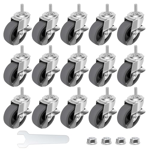 Caster Wheels, 3" Locking Swivel Threaded Stem Casters Set with Brake of 16