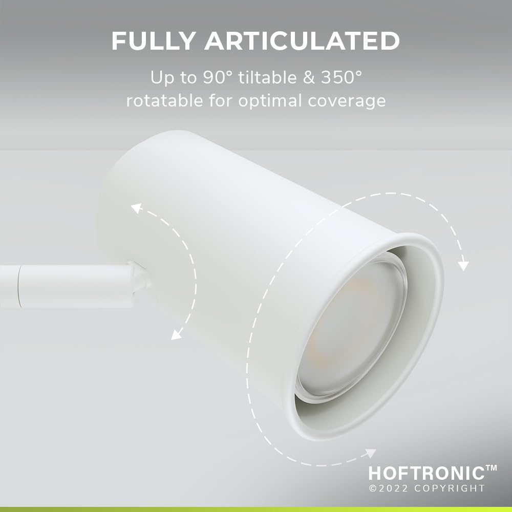 HOFTRONIC Riga LED Tischleuchte - 350° Schwenkbar und 90° Drehbar - 4000K Neutralweiß - 1,5e Meter Kabel mit Schnurdimmer - GU10-Fassung - Nachttischlampe Weiß - Dimmbar - Schreibtischleuchte