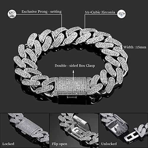 15mm Cuban Link Bracelet for Men 18K REAL Gold Plated/White Gold Plated Iced Out Hip Hop Jewelry 5A+ Cubic Zirconia2