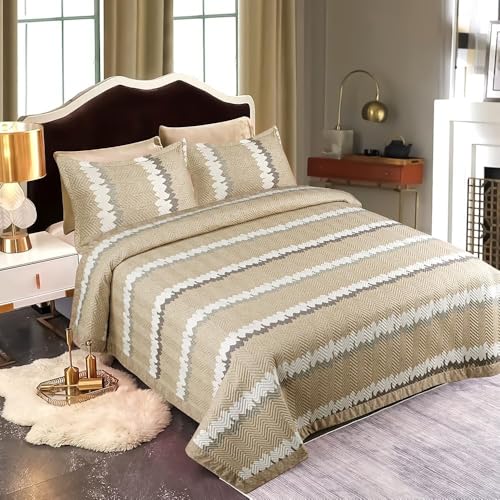 Image of Akshya 400 TC Elastic Fitted Bed Sheets Qulited fits on 72x78x10 inch - Premium Elastic Fitted Bedsheet with 2 Pillow Covers /Soft Fabric Bed Sheets /Fitted Chadar /Bed Cover