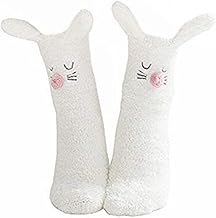 Cisixin Chaussettes Antidérapantes, Chaussettes de Dessin Animé Mignon en Lapin, Epaissi Chaud Chaussettes pour Femme